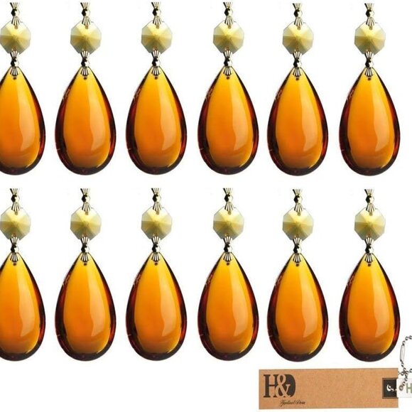 H&D Amber Chandelier Teardrop Pendant Hanging Crystal Replacement Part for Chand - Picture 1 of 6